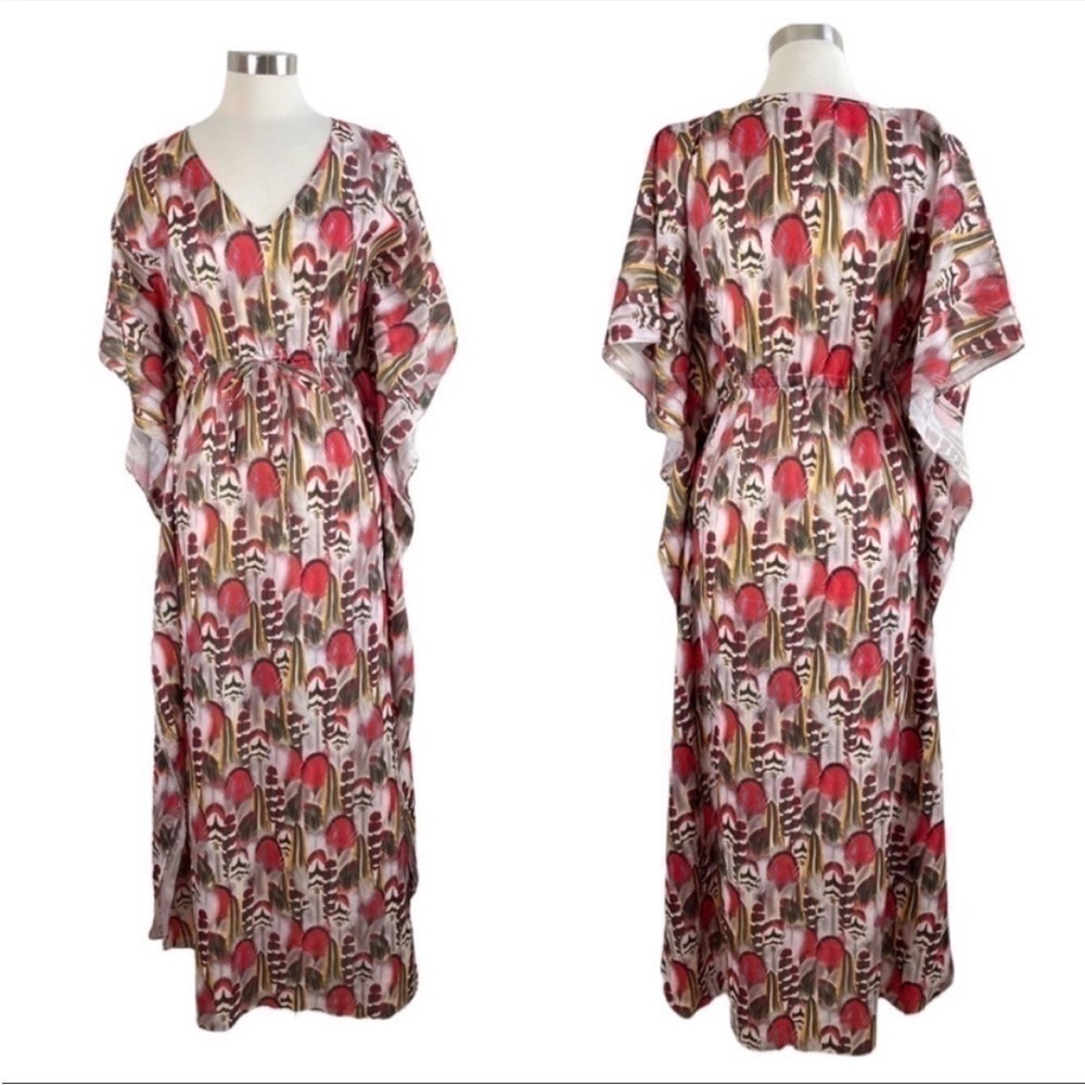 TRAFFIC PEOPLE Feather Print Caftan Maxi size XS - Picture 9 of 9
